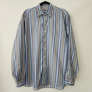 Cutter & Buck Signature Collection blue brown striped‎ long sleeve shirt size L